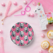 Bols En Carton White Wolf Head Pattern Design Pink  (Fête)