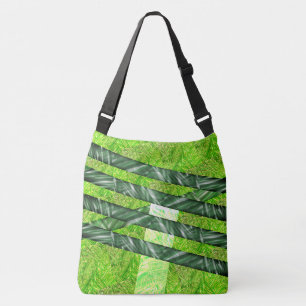 Bolsa verde amarelado com riscos e traços "bambu" crossbody tas