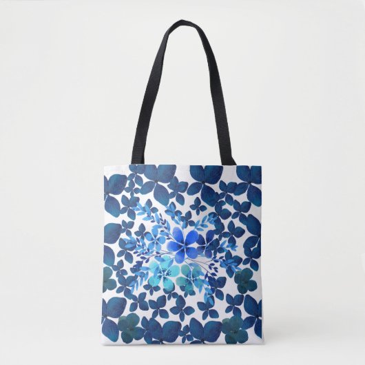 BOLSO DE TELA AZUL CON FLORES DRAAGTAS (Voorkant)