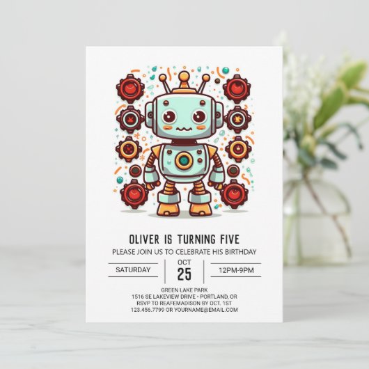 Bolts Boy Builder Robot Verjaardag Kaart (Staand voorkant)