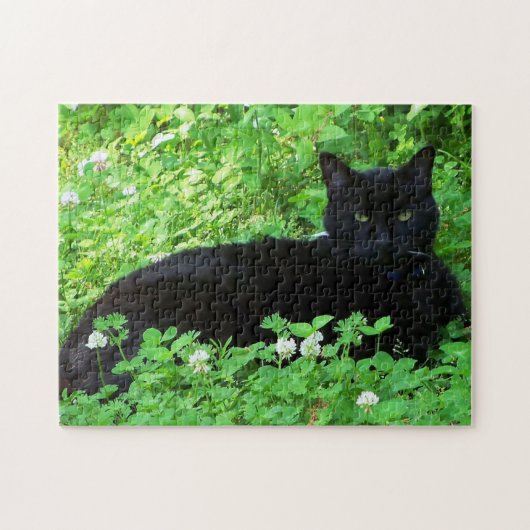 Bombay Cat Lying in Green Clover Puzzle Legpuzzel (Horizontaal)
