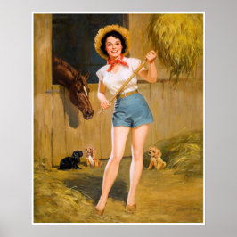 BOMBSHELL BAD GIRLS Retro: Boerderij Girl Horse & Poster
