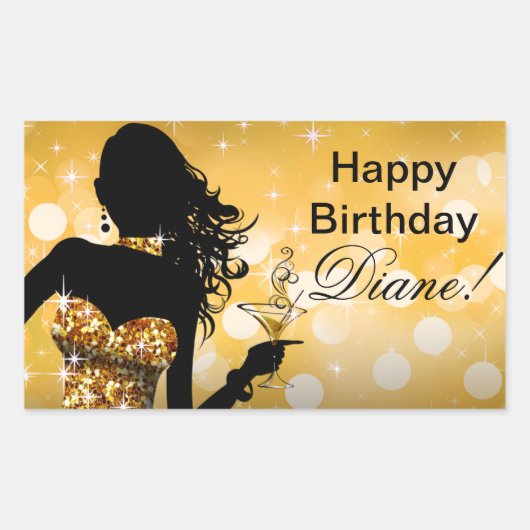 Bombshell Glitter Party Jurk | Goud Rechthoekige Sticker (Voorkant)