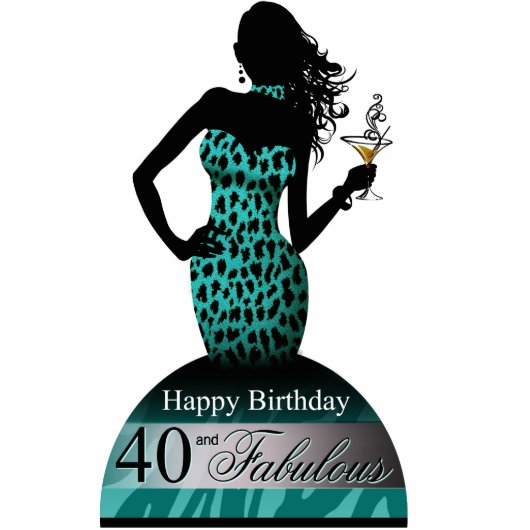Bombshell Leopard Birthday Cake Topper aqua Staand Fotobeeldje (Voorkant)