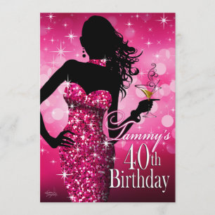 Bombshell Sparkle 40th Birthday fuschia Kaart