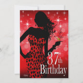 Bombshell Sparkle Red Leopard 37th Birthday Kaart (Voorkant)