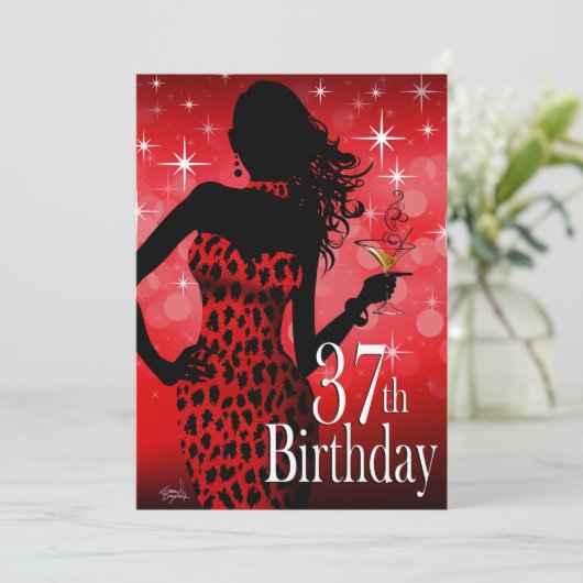 Bombshell Sparkle Red Leopard 37th Birthday Kaart (Staand voorkant)