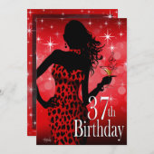 Bombshell Sparkle Red Leopard 37th Birthday Kaart (Voorkant / Achterkant)