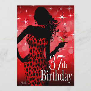 Bombshell Sparkle Red Leopard 37th Birthday Kaart