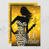 Bombshell Sparkle Snow Leopard 44th Birthday Kaart (Voorkant / Achterkant)