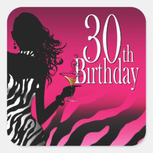 Bombshell Zebra 30e verjaardagsfeestje Fuschia Vierkante Sticker