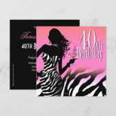 Bombshell Zebra 40th Birthday Party Dress Pink Kaart (Voorkant / Achterkant)