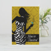 Bombshell Zebra Bachelorette Dames Night Gold Kaart (Staand voorkant)