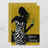 Bombshell Zebra Bachelorette Dames Night Gold Kaart (Voorkant / Achterkant)