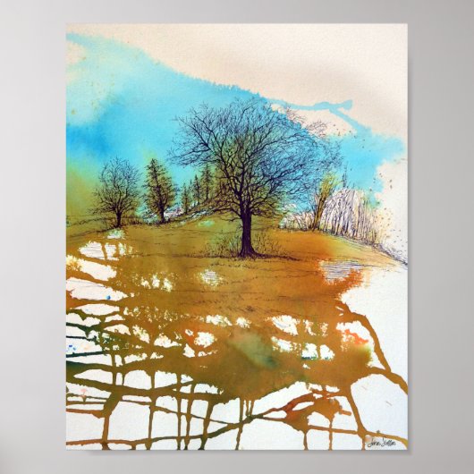 Bomen Blauwe Rust Waterverf Ink Tree Art afdrukken Poster (Voorkant)