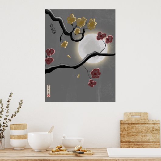 Bomen bloeien in het Poster Moonlight (Keuken)
