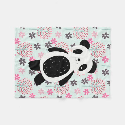 Bomen, Bloemen en Panda-Beren Fleece Deken (Voorkant (Horizontaal))