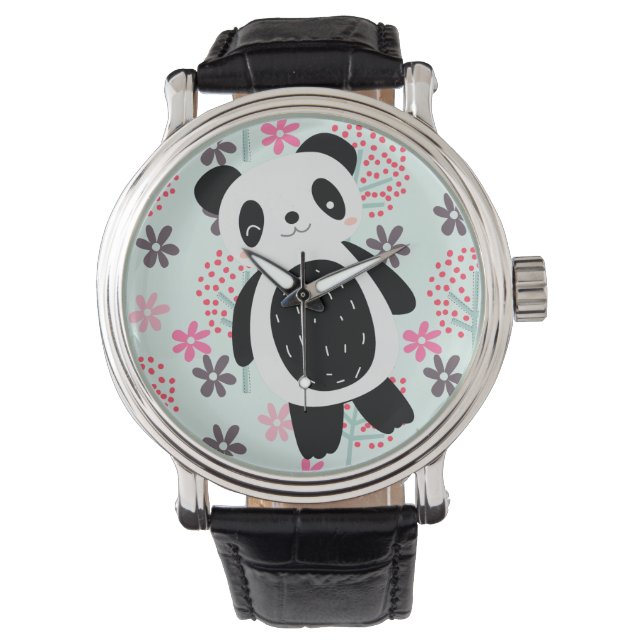 Bomen, Bloemen en Panda-Beren Horloge (Voorkant)