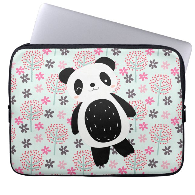 Bomen, Bloemen en Panda-Beren Laptop Sleeve (Voorkant)