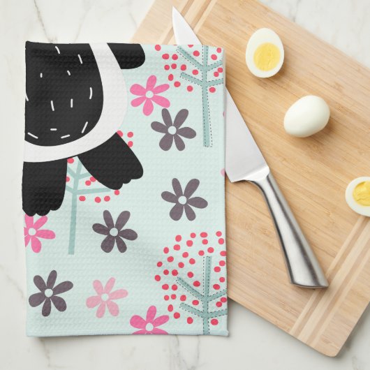 Bomen, Bloemen en Panda-Beren Theedoek (Quarter Fold)