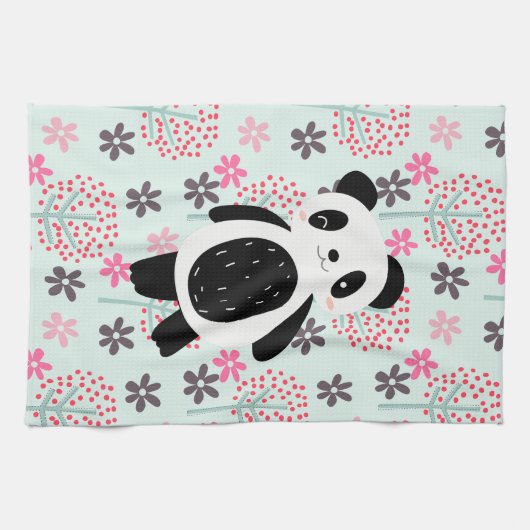 Bomen, Bloemen en Panda-Beren Theedoek (Horizontaal)