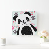 Bomen, Bloemen en Panda-Beren Vierkante Klok (Huis)