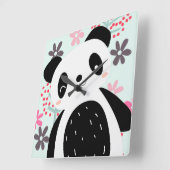 Bomen, Bloemen en Panda-Beren Vierkante Klok (Hoek)