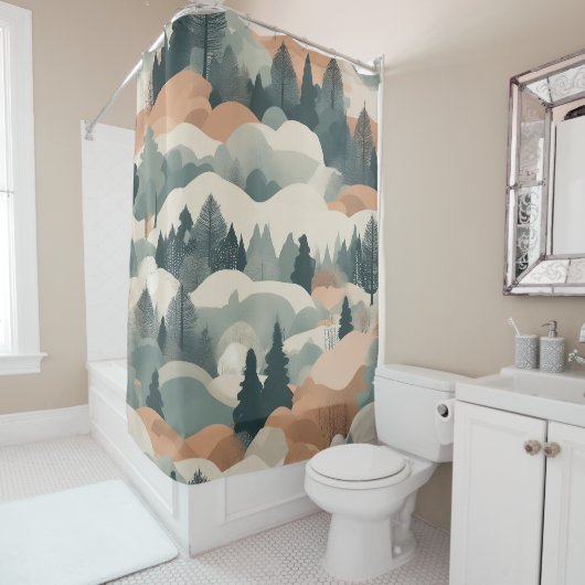 Bomen en bergen Boho Abstract Design Douchegordijn (In situ)