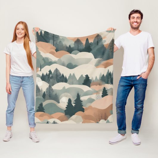 Bomen en bergen Boho Abstract Design Fleece Deken (In situ)