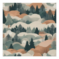 Bomen en bergen Boho Abstract Design
