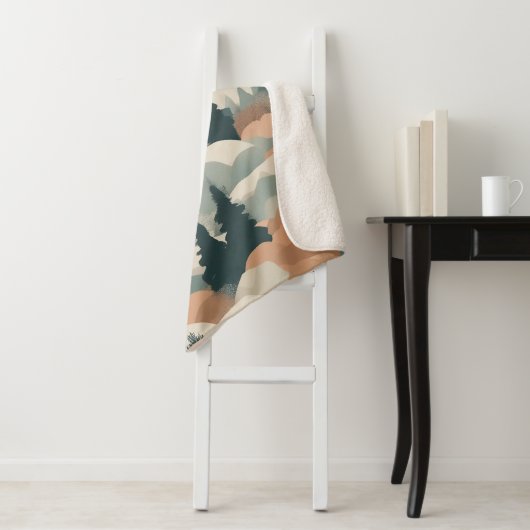 Bomen en bergen Boho Abstract Design Sherpa Deken (In situ)