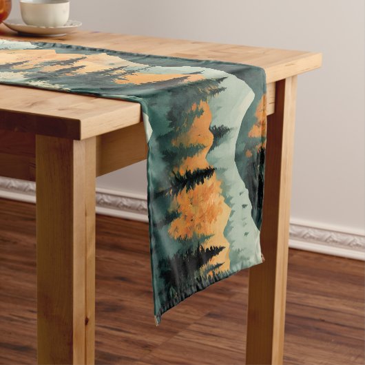 Bomen en bergen groen en Sinaasappel Medium Tafelloper (Voorbeeld)