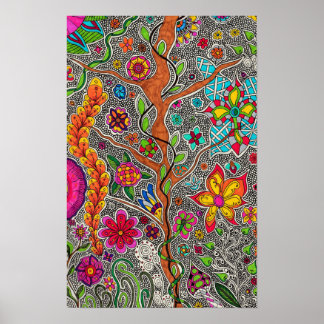 Bomen en bloemen poster