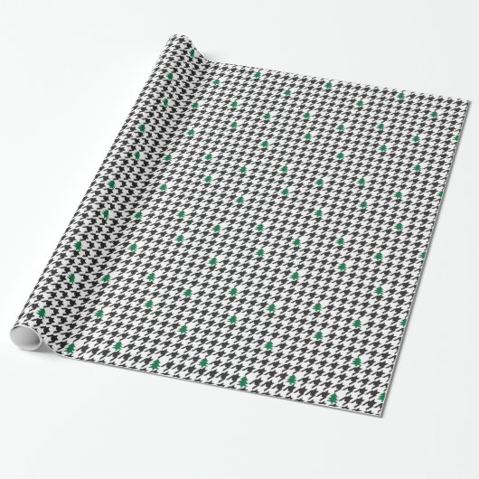 Bomen en Houndstooth Cadeaupapier (Uitgerold)