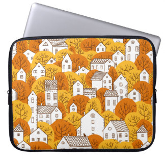Bomen en huizen naadloos patroon. Herfst, herfst c Laptop Sleeve