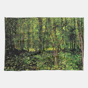 Bomen en ondergroei door Vincent van Gogh Theedoek