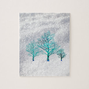 Bomen en sneeuwkristallen legpuzzel