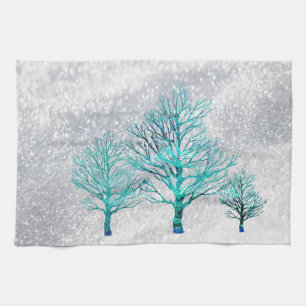 Bomen en sneeuwkristallen theedoek