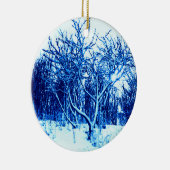 Bomen en sneeuwscène, kobaltblauw keramisch ornament (Rechts)