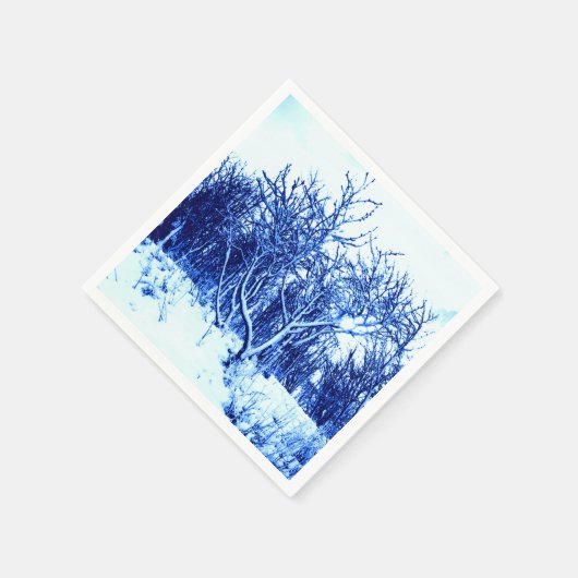 Bomen en sneeuwscène, kobaltblauw servetten (Hoek)