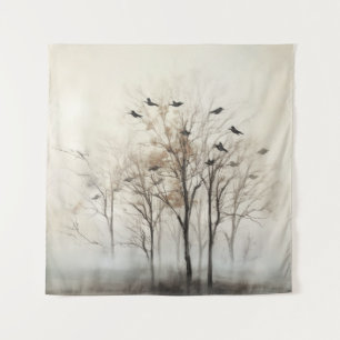 Bomen en Vogels Abstract Canvas Wandkleed