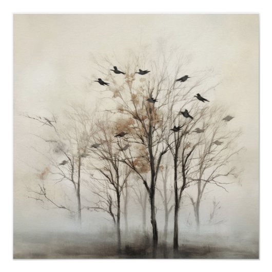 Bomen en Vogels Abstract Canvas Wandkunst Perfect Poster (Voorkant)