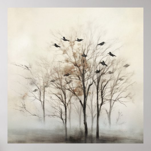 Bomen en Vogels Abstract Canvas Wandkunst Poster (Voorkant)