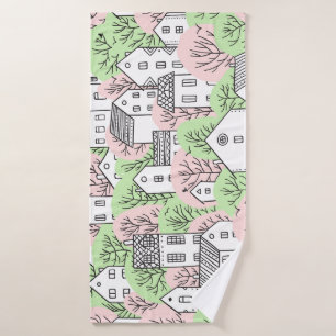 Bomen, huizen, het landschap van de lentestad badhanddoek