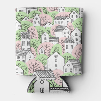 Bomen, huizen, het landschap van de lentestad blikjeskoeler