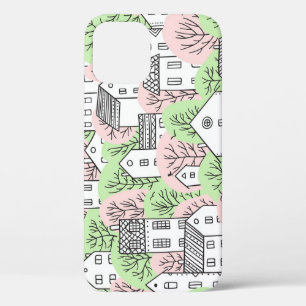 Bomen, huizen, het landschap van de lentestad iPhone 12 hoesje