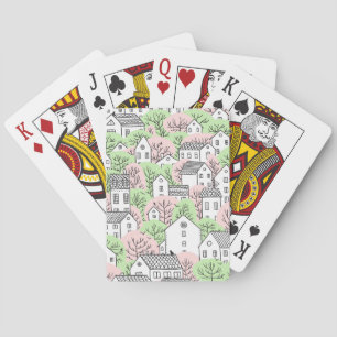 Bomen, huizen, het landschap van de lentestad pokerkaarten