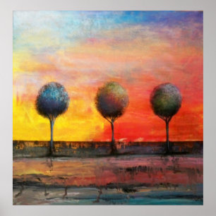 Bomen in een Tuscan Sunset Poster