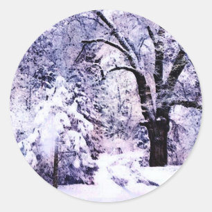 Bomen in sneeuw ronde sticker