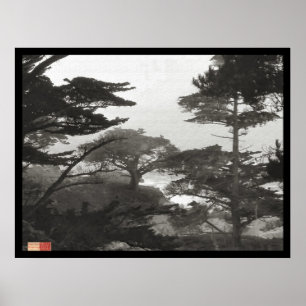 Bomen - karmijn door het Zee , Californië Poster